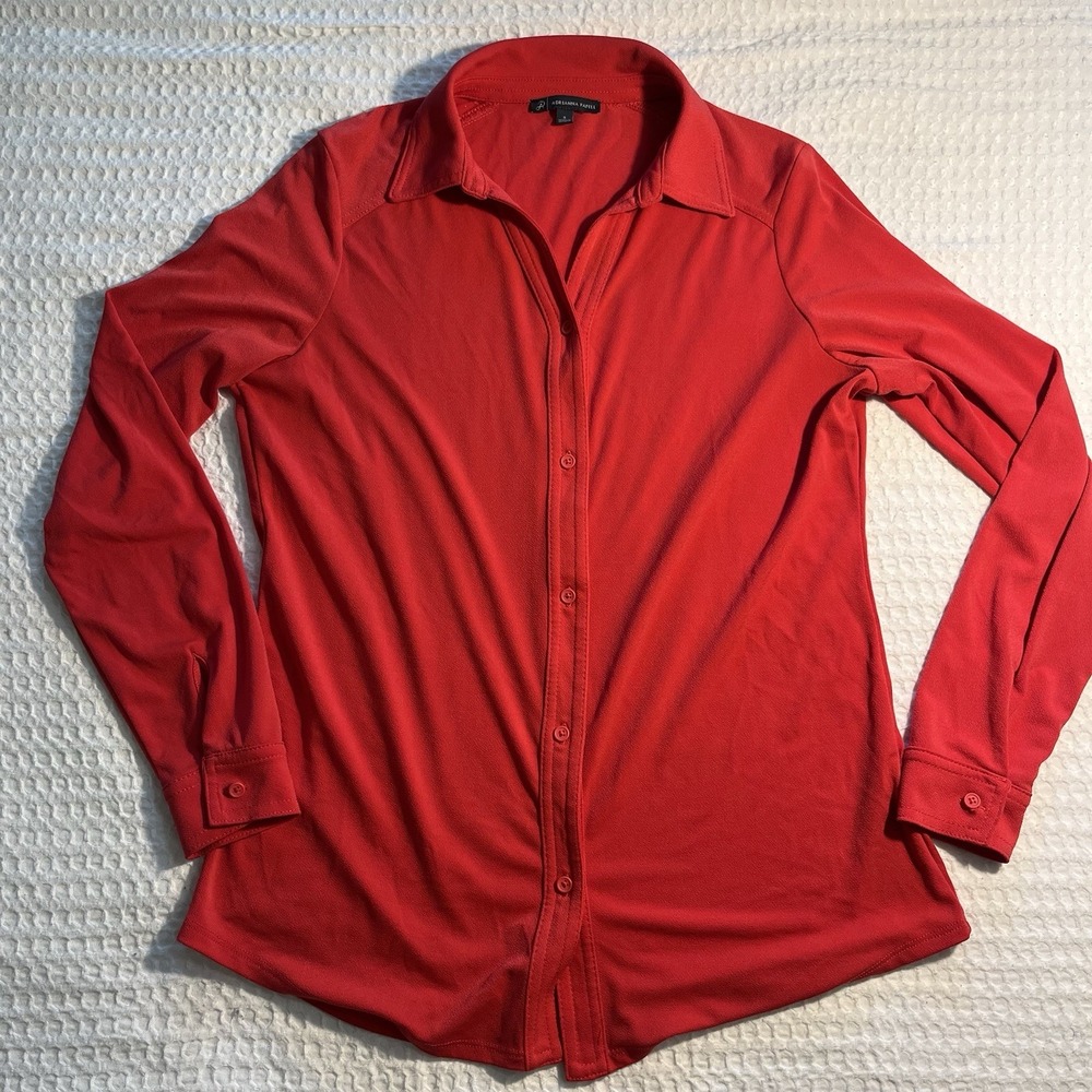 ADRIANNA PAPELL Shirt Women's Size S Red Button Up Stretch Long Sleeve Rodeo